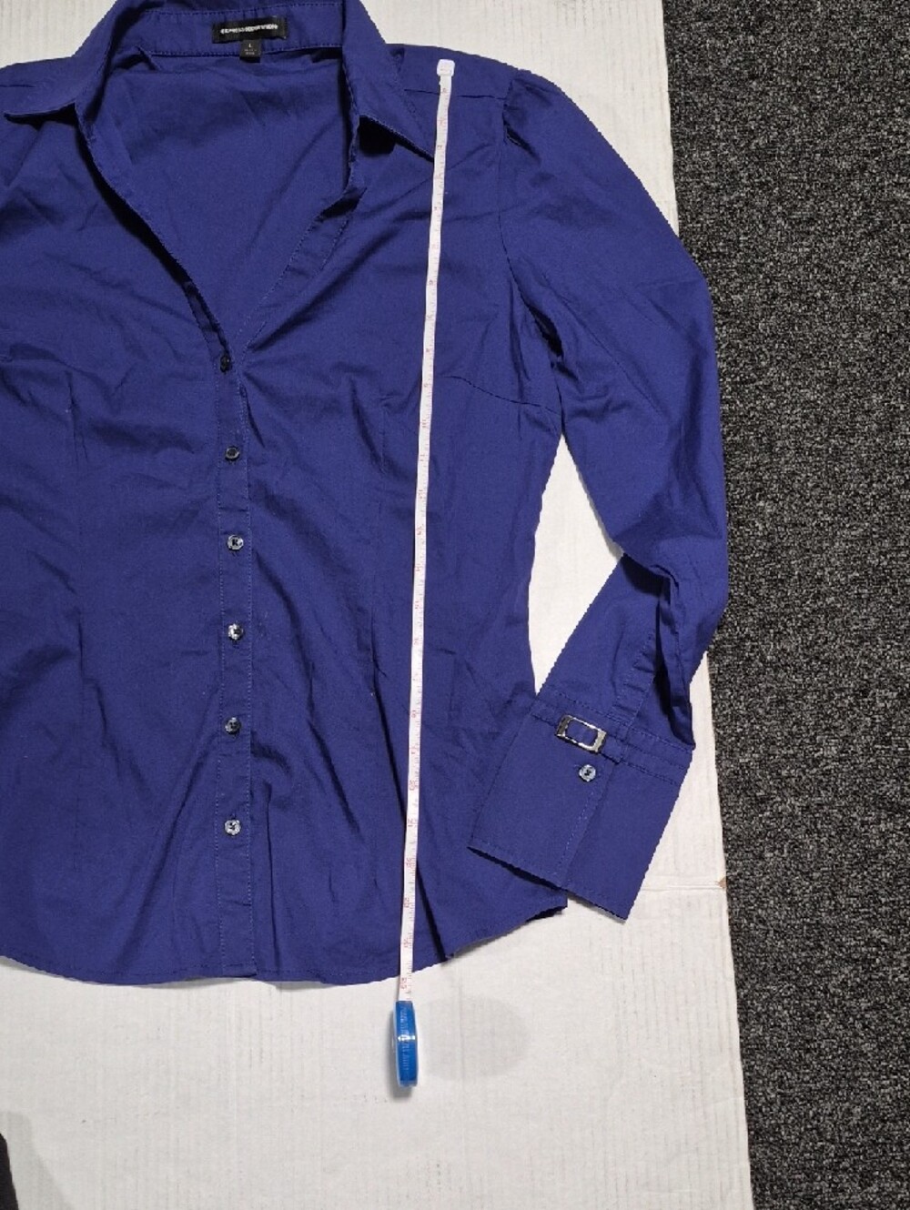 Express Design Studio Deep Blue Button-Up Top Size L - Picture 7 of 8